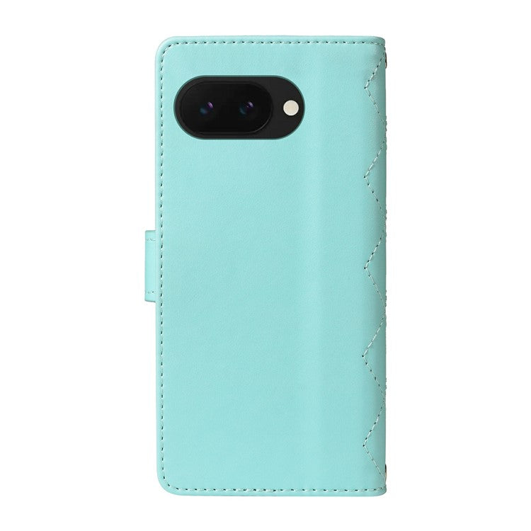 For Google Pixel 9a Wallet Case Rhombus Leather Phone Cover with Shoulder Strap, Wrist Strap - Green