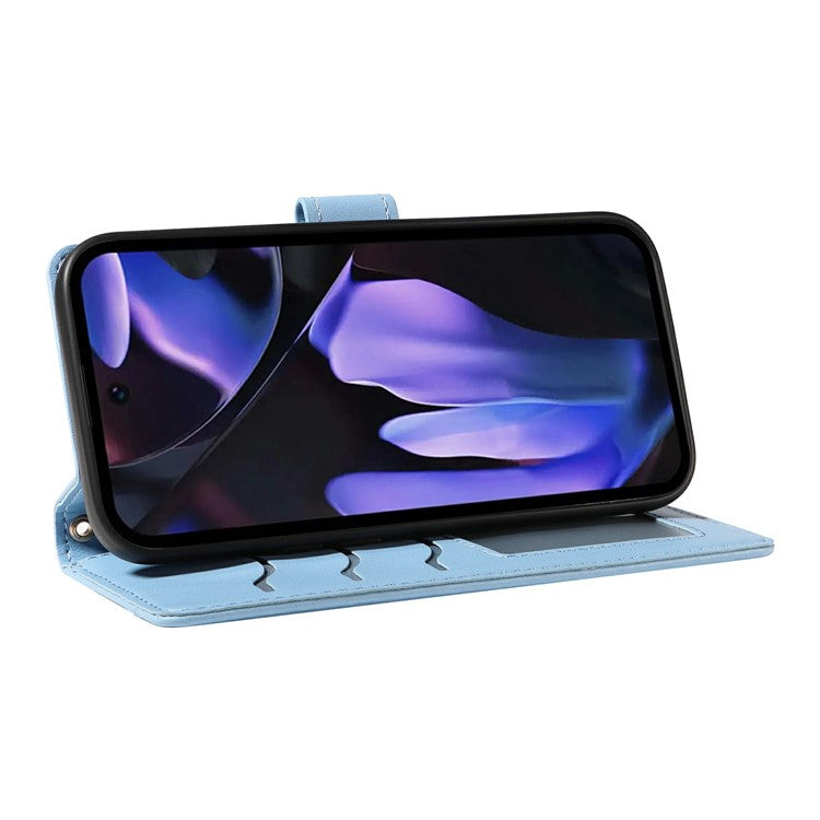 For Google Pixel 9a Wallet Case Rhombus Leather Phone Cover with Shoulder Strap, Wrist Strap - Blue