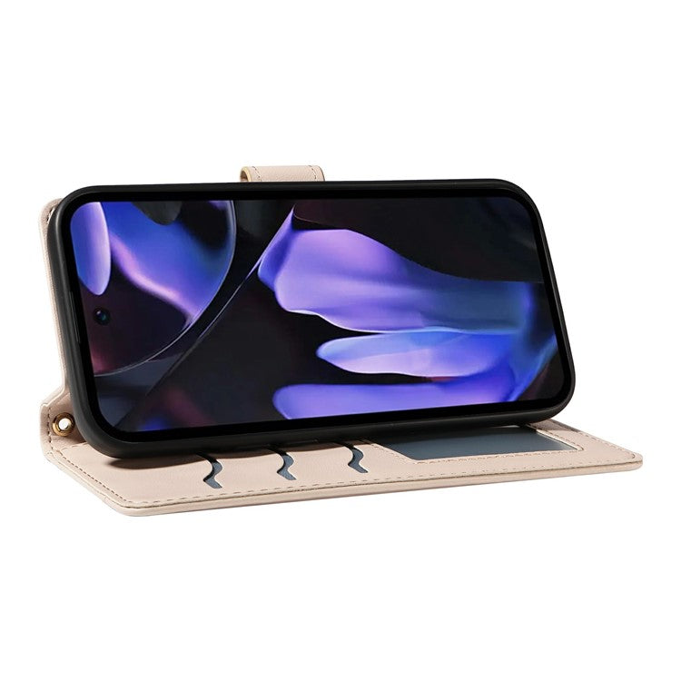 For Google Pixel 9a Wallet Case Rhombus Leather Phone Cover with Shoulder Strap, Wrist Strap - Apricot