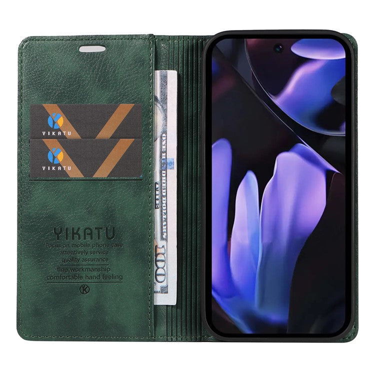 YIKATU YK-006 For Google Pixel 9a Case Magnetic Closure Leather Phone Cover Litchi Texture - Green