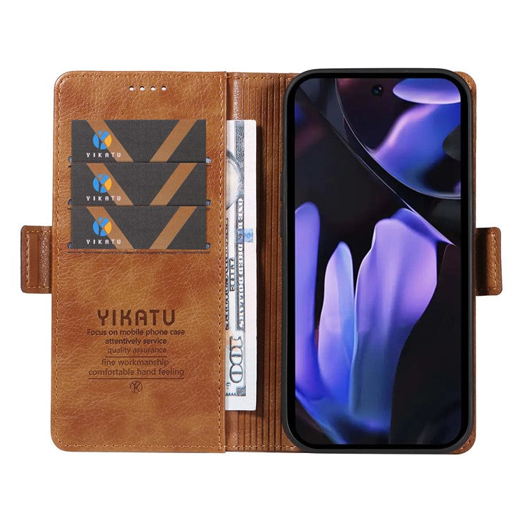 YIKATU YK-007 For Google Pixel 9a Case Side Buckle PU Leather Phone Cover Litchi Texture - Brown