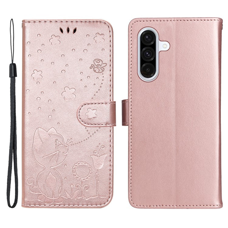 For Samsung Galaxy A36 5G Case Cat Bee Pattern Leather Phone Cover - Rose Gold