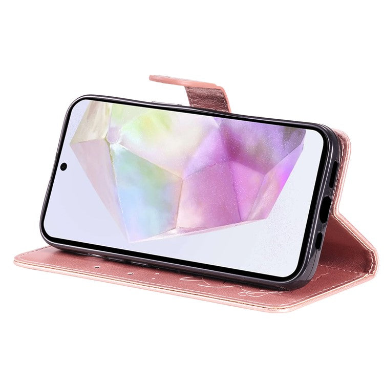 For Samsung Galaxy A36 5G Case Cat Bee Pattern Leather Phone Cover - Rose Gold