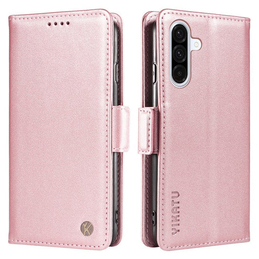 YIKATU YK-003 For Samsung Galaxy A36 5G Case Wallet Stand Leather Phone Cover Side Buckle - Rose Gold