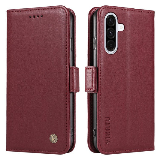 YIKATU YK-003 For Samsung Galaxy A36 5G Case Wallet Stand Leather Phone Cover Side Buckle - Wine Red