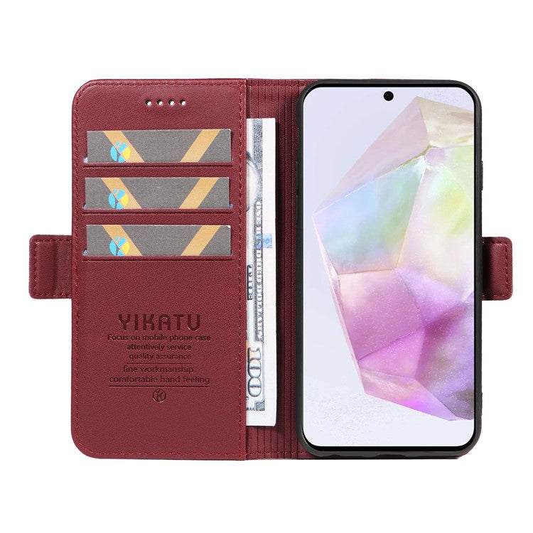 YIKATU YK-003 For Samsung Galaxy A36 5G Case Wallet Stand Leather Phone Cover Side Buckle - Wine Red