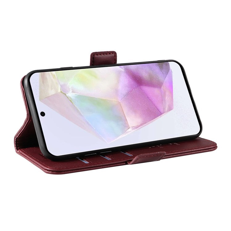 YIKATU YK-003 For Samsung Galaxy A36 5G Case Wallet Stand Leather Phone Cover Side Buckle - Wine Red