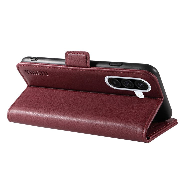 YIKATU YK-003 For Samsung Galaxy A36 5G Case Wallet Stand Leather Phone Cover Side Buckle - Wine Red
