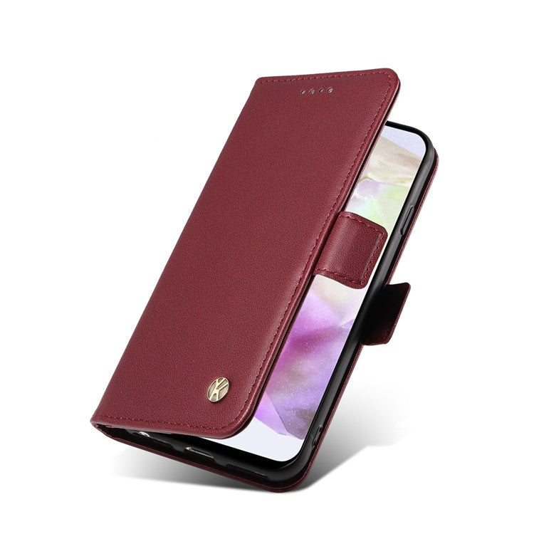 YIKATU YK-003 For Samsung Galaxy A36 5G Case Wallet Stand Leather Phone Cover Side Buckle - Wine Red