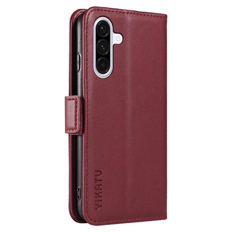 YIKATU YK-003 For Samsung Galaxy A36 5G Case Wallet Stand Leather Phone Cover Side Buckle - Wine Red