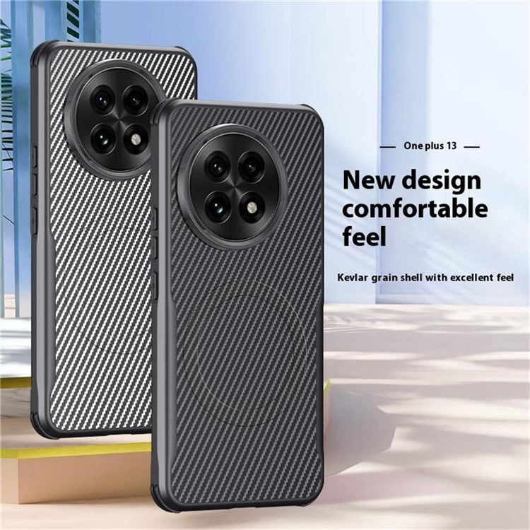 For OnePlus 13 Case Compatible with MagSafe Carbon Fiber PU+PC+Silicone Protective Cover - Black