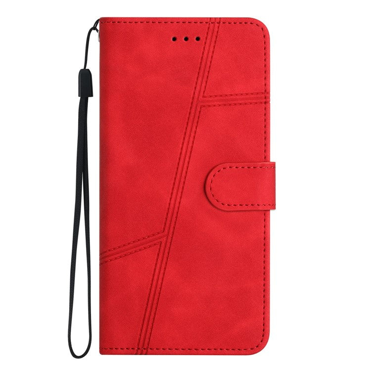 For OnePlus 13 Case Flip Leather Retro Phone Cover Lines Imprinted - Red