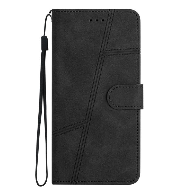 For OnePlus 13 Case Flip Leather Retro Phone Cover Lines Imprinted - Black