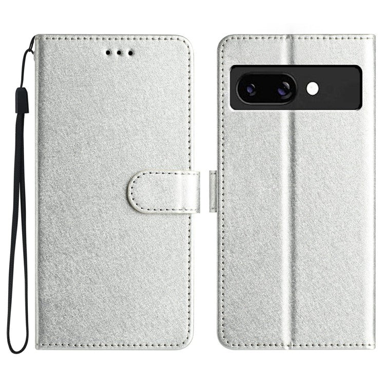 For Google Pixel 9a Wallet Case Leather Folio Phone Cover Magnetic Clasp - Silver