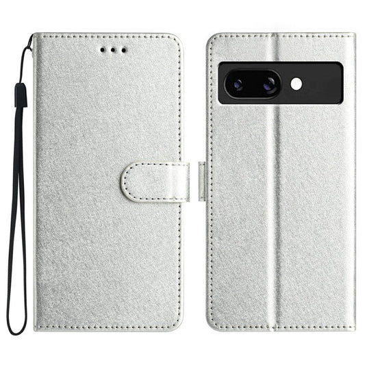 For Google Pixel 9a Wallet Case Leather Folio Phone Cover Magnetic Clasp - Silver