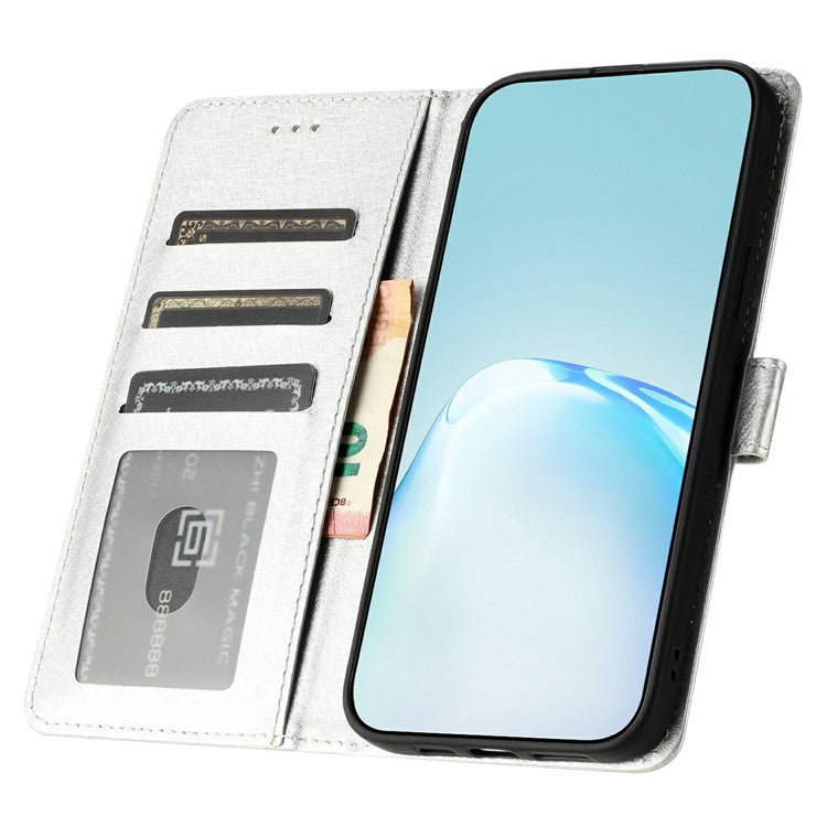 For Google Pixel 9a Wallet Case Leather Folio Phone Cover Magnetic Clasp - Silver