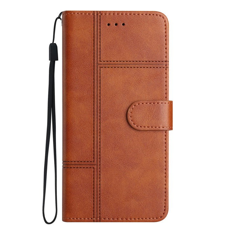 For Google Pixel 9a Case Line Imprinted PU Leather Wallet Phone Cover - Brown