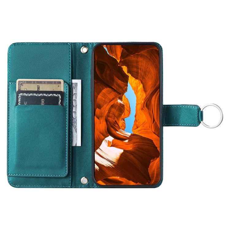 For iPhone 16 Crossbody Leather Case Ring Buckle Wallet Stand Rhombus Mobile Cover - Green