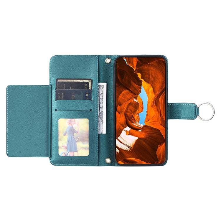 For iPhone 16 Crossbody Leather Case Ring Buckle Wallet Stand Rhombus Mobile Cover - Green