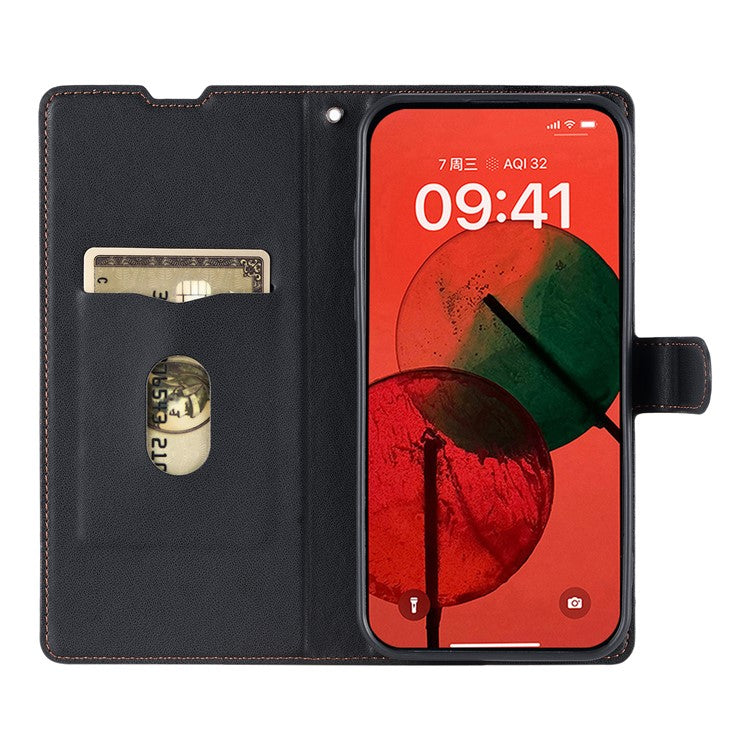 Leather Case for Oppo A3x 4G / 5G (India) / A3 4G / A3 5G / A60 5G / A40 4G Phone Cover with Card Slot, Strap - Black
