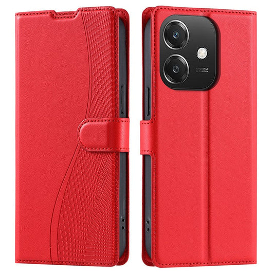 Leather Case for Oppo A3x 4G / 5G (India) / A3 4G / A3 5G / A60 5G / A40 4G Phone Cover with Card Slot, Strap - Red