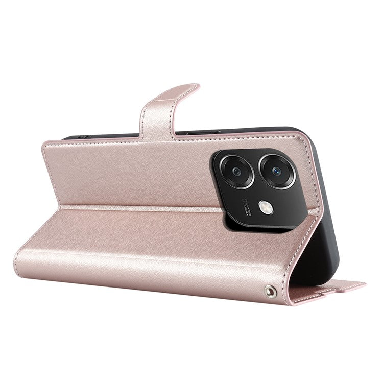 Leather Case for Oppo A3x 4G / 5G (India) / A3 4G / A3 5G / A60 5G / A40 4G Phone Cover with Card Slot, Strap - Rose Gold