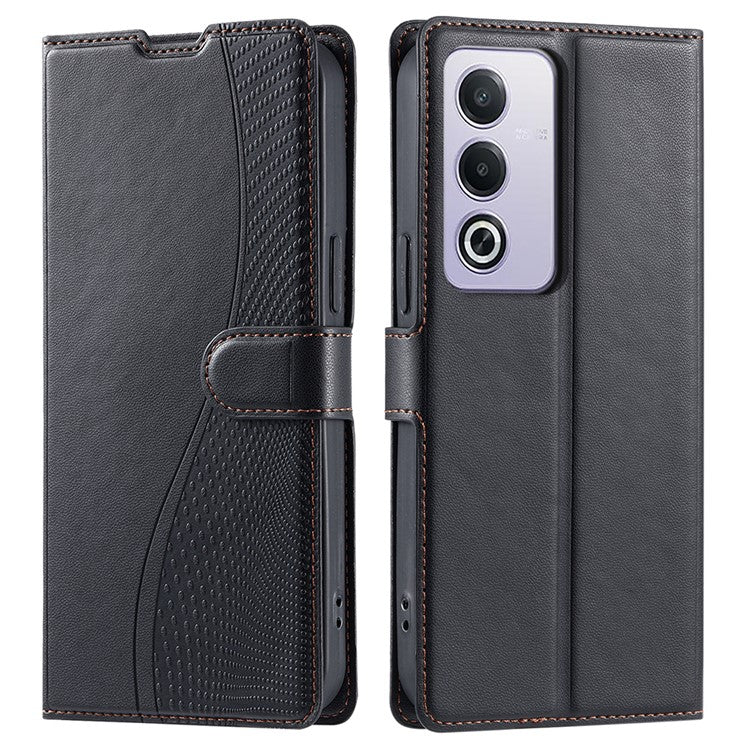 Leather Case for Oppo A80 5G / A3 Pro (India) 5G / A3 Pro (Global) 5G / K12x 5G (India) Phone Cover with Card Slot, Strap - Black