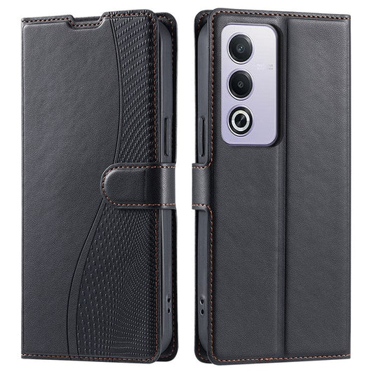 Leather Case for Oppo A80 5G / A3 Pro (India) 5G / A3 Pro (Global) 5G / K12x 5G (India) Phone Cover with Card Slot, Strap - Black