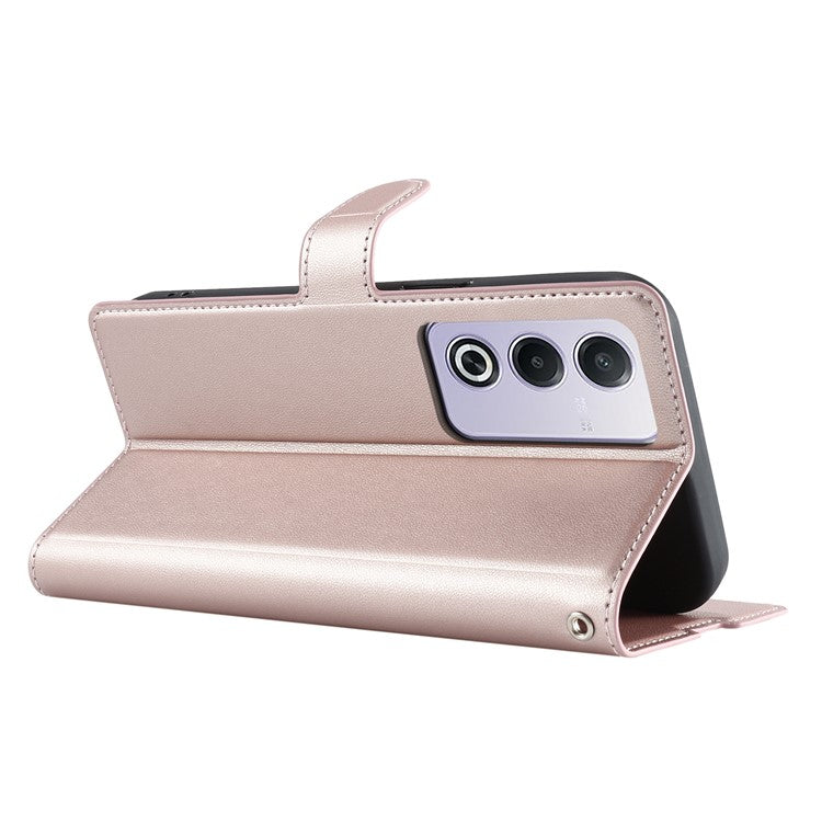 Leather Case for Oppo A80 5G / A3 Pro (India) 5G / A3 Pro (Global) 5G / K12x 5G (India) Phone Cover with Card Slot, Strap - Rose Gold