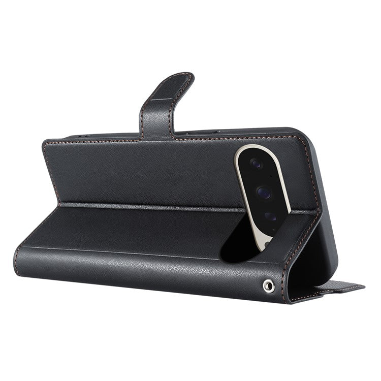 For Google Pixel 9 Pro XL Case Dots Imprinted PU Leather Flip Phone Cover with Card Slot, Strap - Black