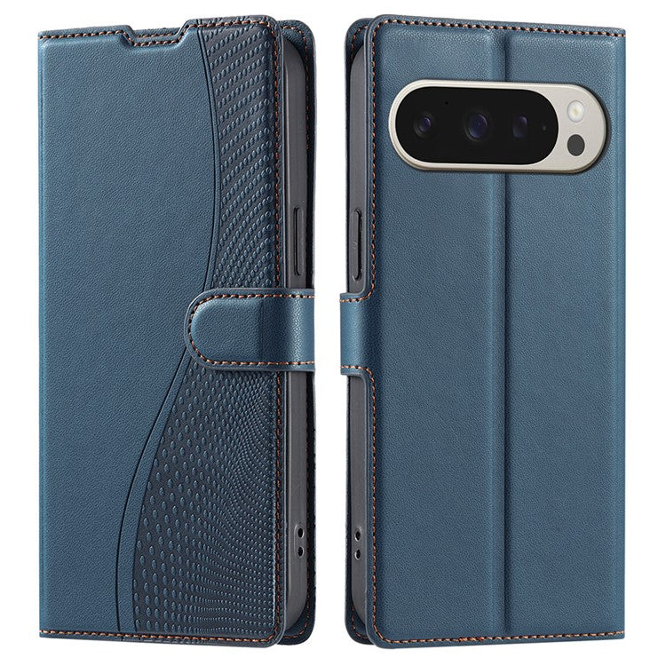 For Google Pixel 9 Pro XL Case Dots Imprinted PU Leather Flip Phone Cover with Card Slot, Strap - Blue