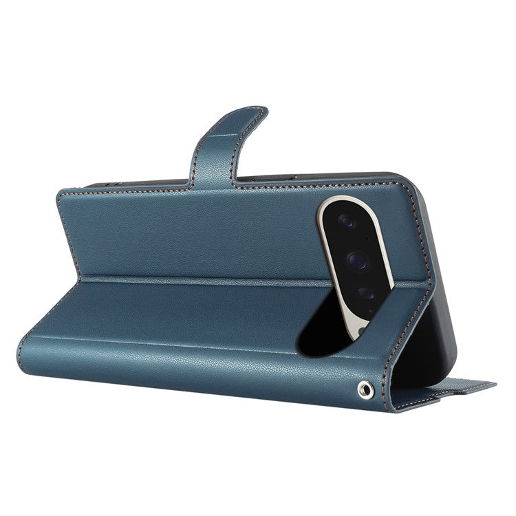 For Google Pixel 9 Pro XL Case Dots Imprinted PU Leather Flip Phone Cover with Card Slot, Strap - Blue