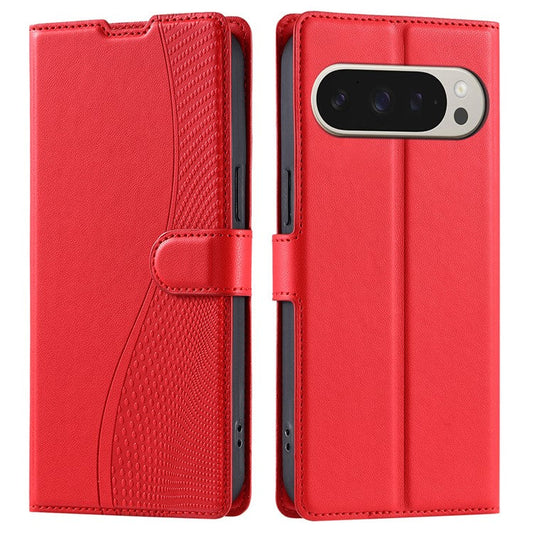 For Google Pixel 9 Pro XL Case Dots Imprinted PU Leather Flip Phone Cover with Card Slot, Strap - Red