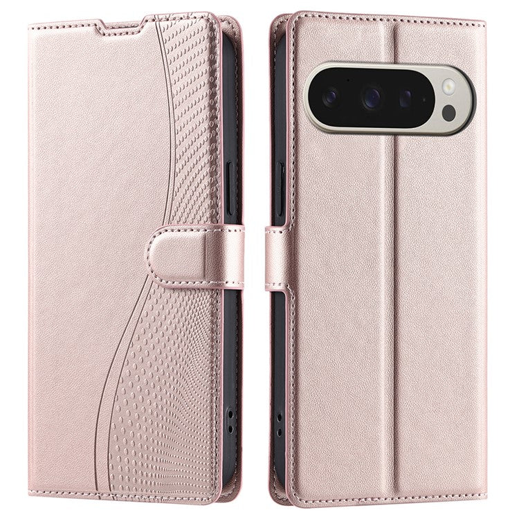For Google Pixel 9 Pro XL Case Dots Imprinted PU Leather Flip Phone Cover with Card Slot, Strap - Rose Gold