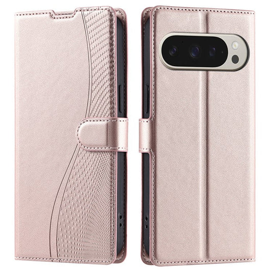 For Google Pixel 9 Pro XL Case Dots Imprinted PU Leather Flip Phone Cover with Card Slot, Strap - Rose Gold
