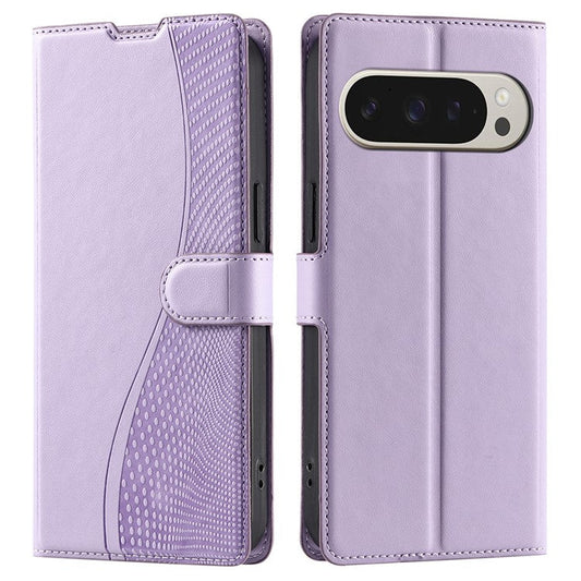 For Google Pixel 9 Pro XL Case Dots Imprinted PU Leather Flip Phone Cover with Card Slot, Strap - Purple