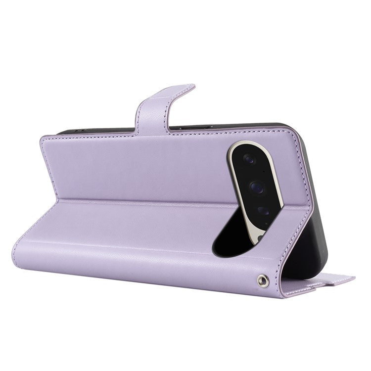 For Google Pixel 9 Pro XL Case Dots Imprinted PU Leather Flip Phone Cover with Card Slot, Strap - Purple