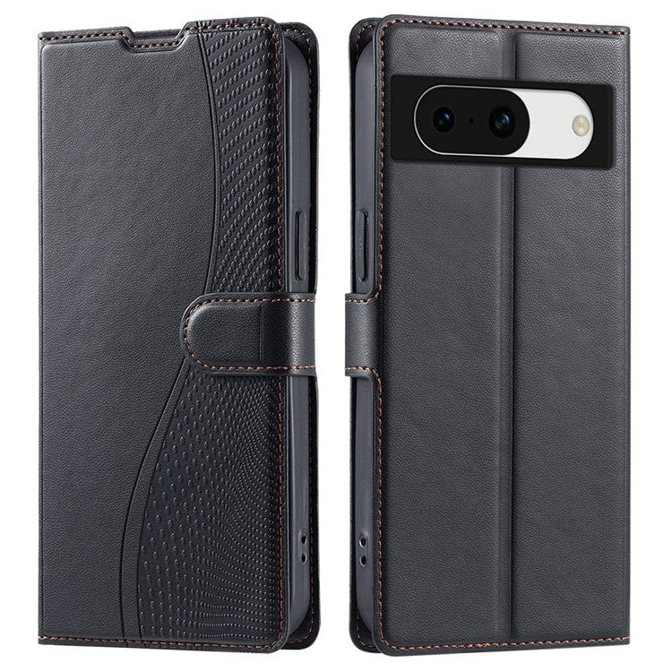 For Google Pixel 8a Case Dots Imprinted PU Leather Flip Phone Cover with Card Slot, Strap - Black