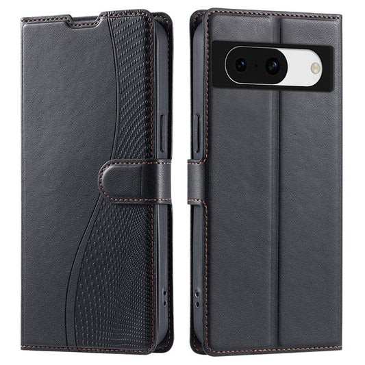 For Google Pixel 8a Case Dots Imprinted PU Leather Flip Phone Cover with Card Slot, Strap - Black