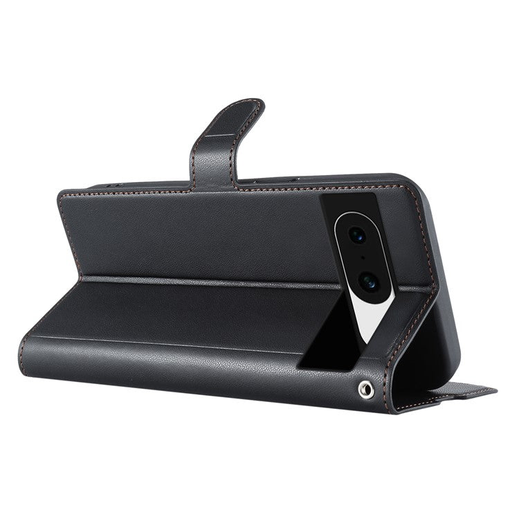 For Google Pixel 8a Case Dots Imprinted PU Leather Flip Phone Cover with Card Slot, Strap - Black