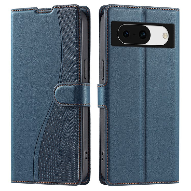 For Google Pixel 8a Case Dots Imprinted PU Leather Flip Phone Cover with Card Slot, Strap - Blue