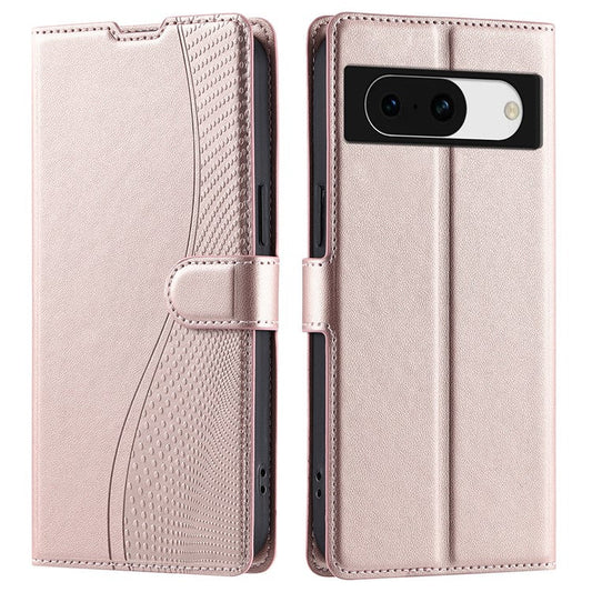 For Google Pixel 8a Case Dots Imprinted PU Leather Flip Phone Cover with Card Slot, Strap - Rose Gold