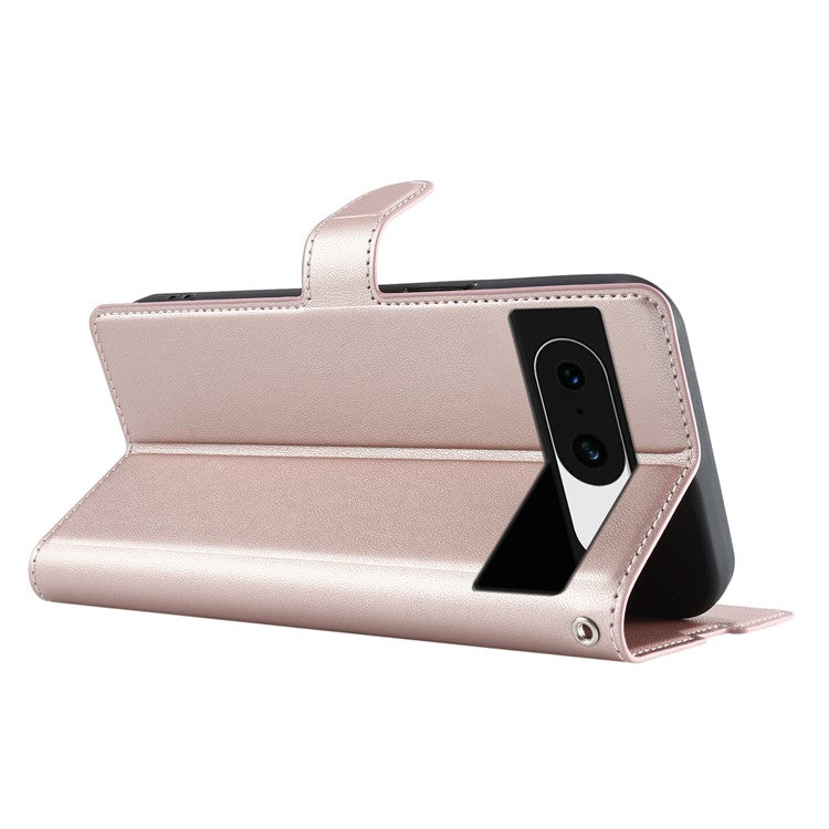 For Google Pixel 8a Case Dots Imprinted PU Leather Flip Phone Cover with Card Slot, Strap - Rose Gold