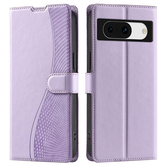 For Google Pixel 8a Case Dots Imprinted PU Leather Flip Phone Cover with Card Slot, Strap - Purple