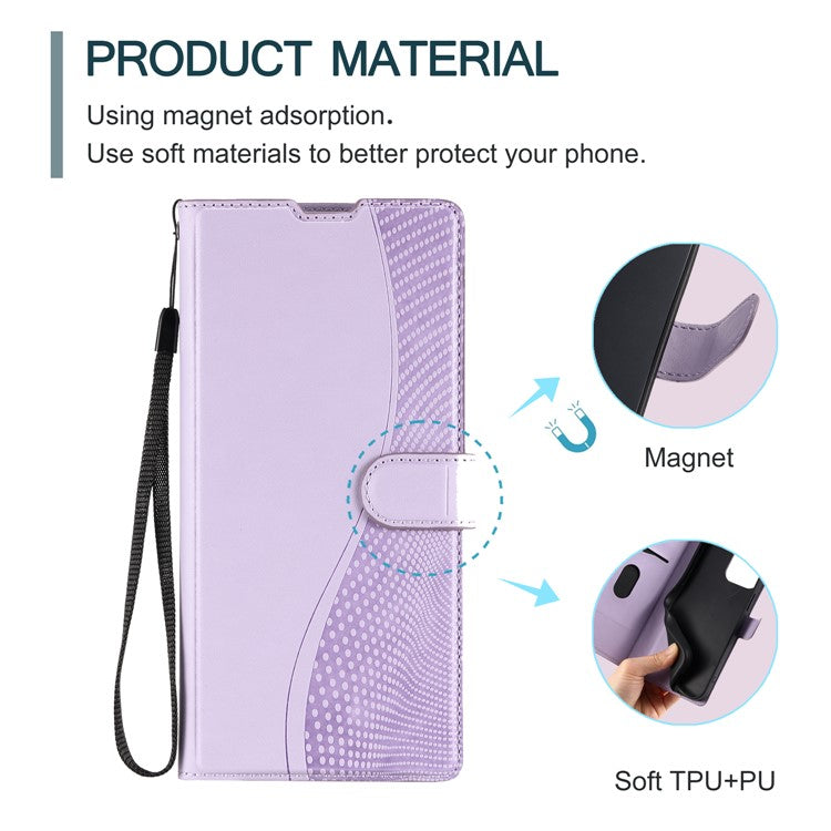 For Google Pixel 8a Case Dots Imprinted PU Leather Flip Phone Cover with Card Slot, Strap - Purple