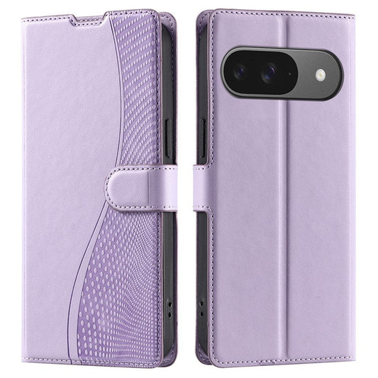 For Google Pixel 9 Pro / Pixel 9 Case Dots Imprinted PU Leather Flip Phone Cover with Card Slot, Strap - Purple