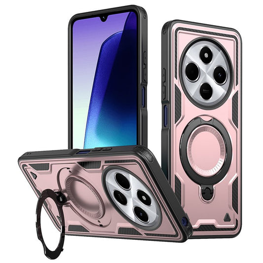 Kickstand Case for Xiaomi Poco C75 4G / Redmi 14R 5G / 14C 4G Compatible with MagSafe Military Protection PC+TPU Cover - Rose Gold