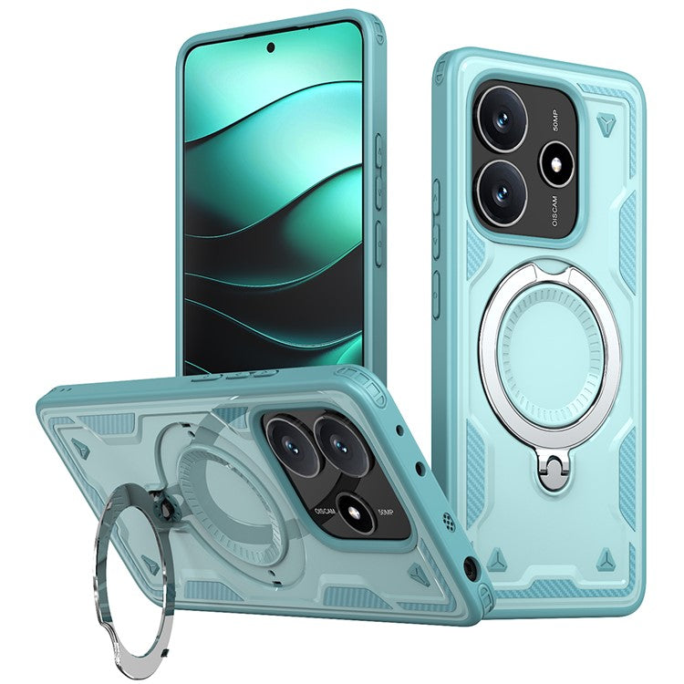 For Xiaomi Redmi Note 14 5G Case Compatible with MagSafe Military Protection PC+TPU Kickstand Phone Cover - Baby Blue