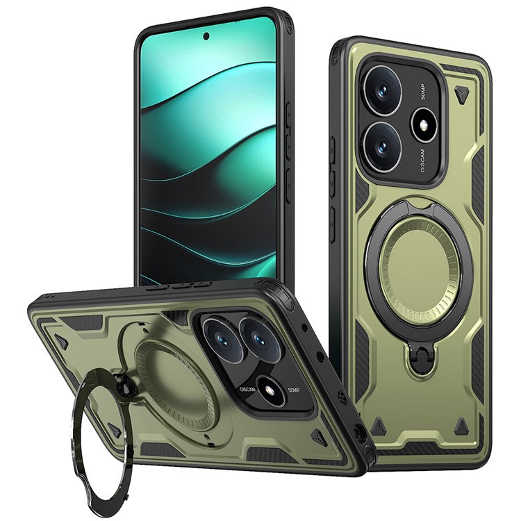 For Xiaomi Redmi Note 14 5G Case Compatible with MagSafe Military Protection PC+TPU Kickstand Phone Cover - Olive Green