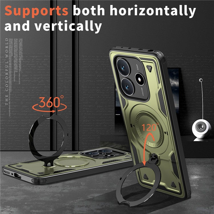 For Xiaomi Redmi Note 14 5G Case Compatible with MagSafe Military Protection PC+TPU Kickstand Phone Cover - Olive Green